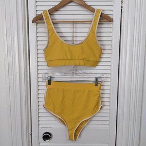 High waisted yellow contrast bikini